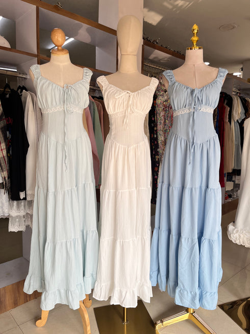 Spring Ruched Tie Neckline Sleeveless Long Sundresses